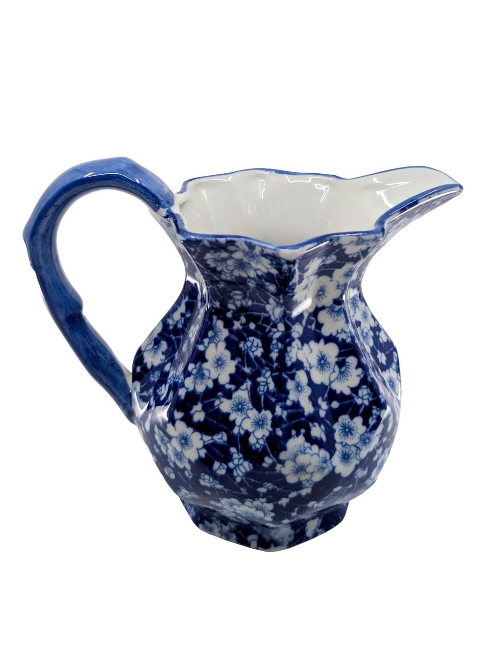 Vintage Victoria Ware Ironstone Blue White Floral Pitcher Transferware